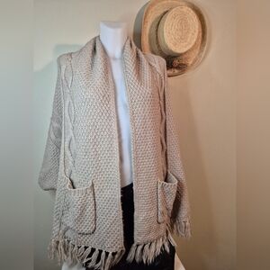 Dex Knit Shawl Cardigan Cable Shrug Sweater Fringe Fun Casual